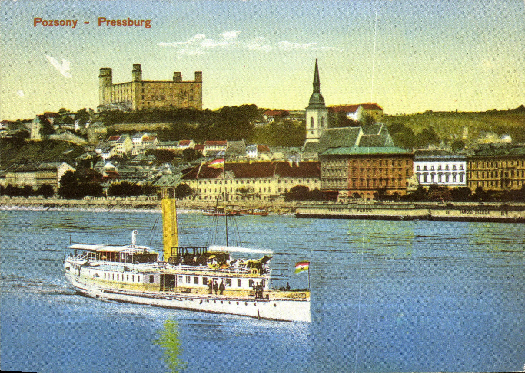 Pozsony - Pressburg — vue du Danube avec bateau à vapeur — éditeur Slovenská Plavba Dunajska