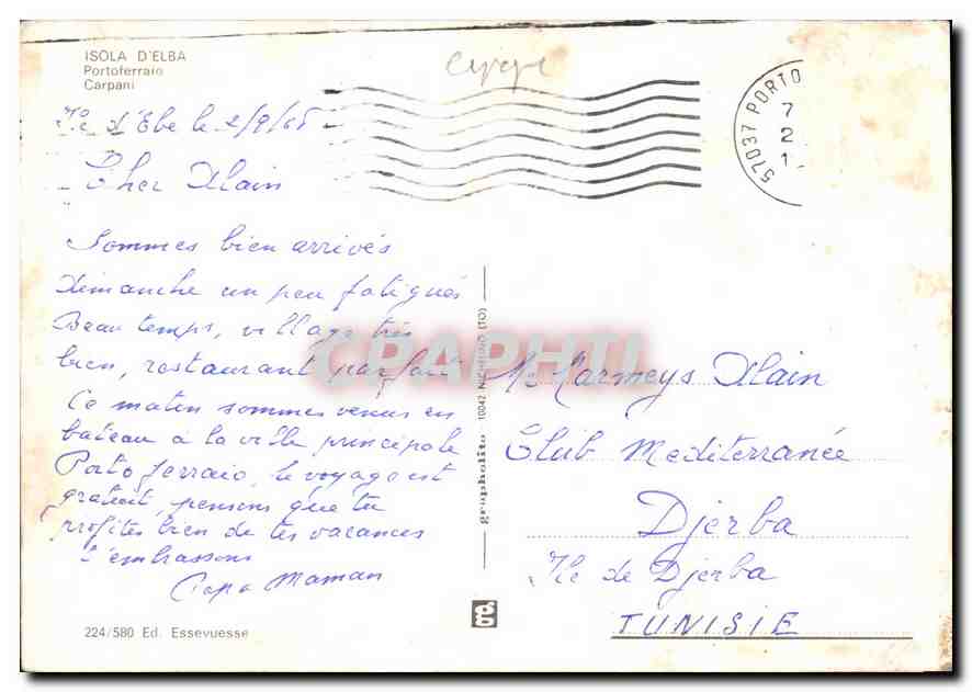 CPM Isola d'Elba Portoferraio Carpani Automobile Coccinelle — Rückseite