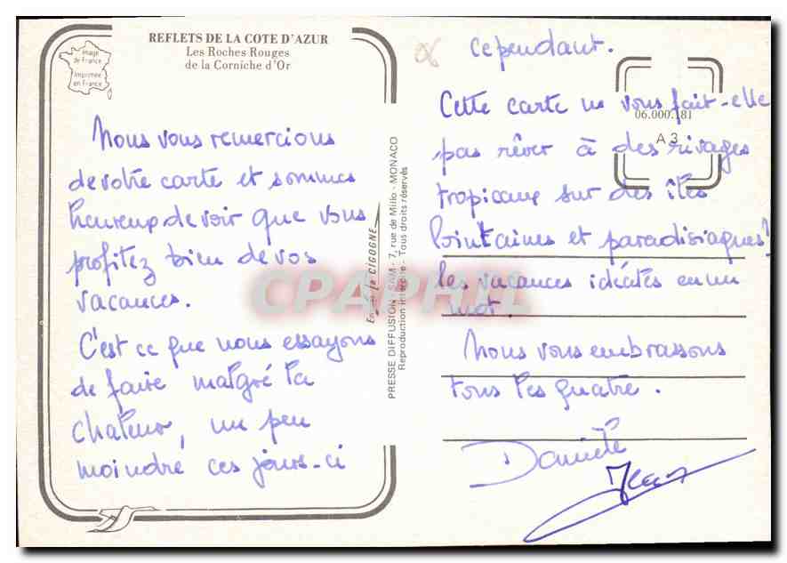 CPM Reflets de la Cote d'Azur  — Verso