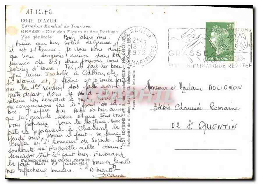 Grasse — Vue générale — Côte d'Azur, Carrefour Mondial du Tourisme — Verso