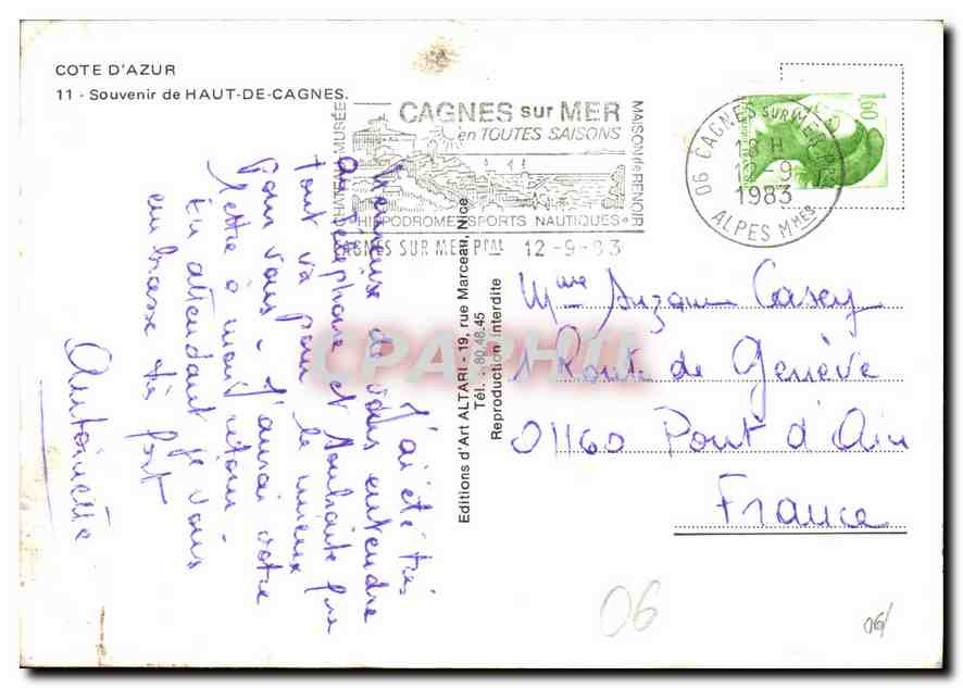Haut de Cagnes — Souvenir de HAUT de CAGNES — Editions d'Art ALTARI — Verso