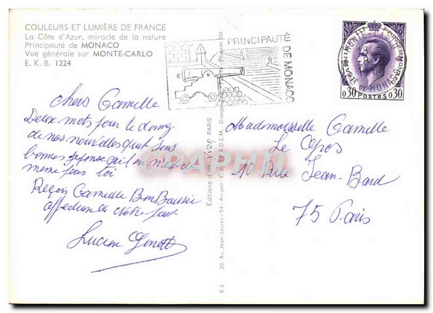Vue générale sur Monte-Carlo — Principauté de Monaco — Éditions d'art Yvon, n° 1224 — Reverso