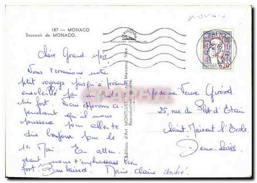 CPM Souvenir de Monaco  — Rückseite