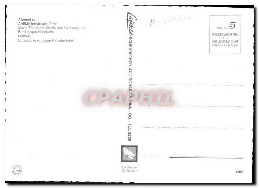 CPM Alpenstadt Innsbruck Tirol Maria Theresien  — Verso