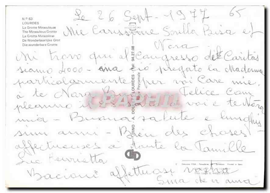 CPM Lourdes La Grotte Miraculeuse  — Verso
