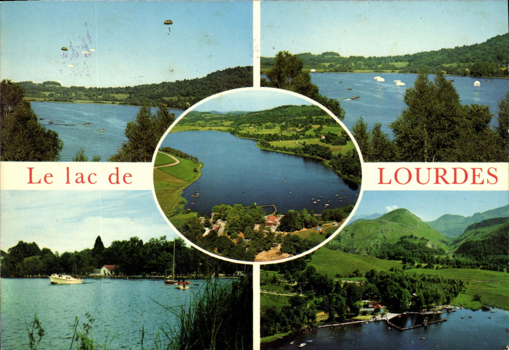 CPM Le Lac de Lourdes Parachutes Parachutisme