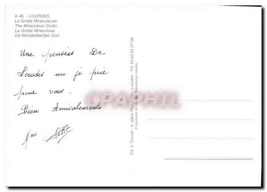 CPM Lourdes La Grotte Miraculeuse  — Verso
