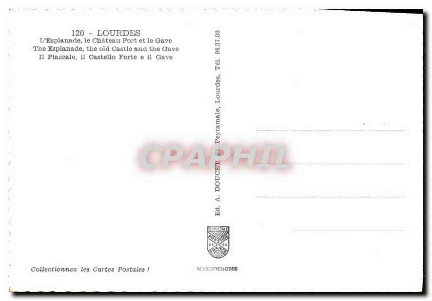 CPM Lourdes L'Esplanade le Chateau — Verso