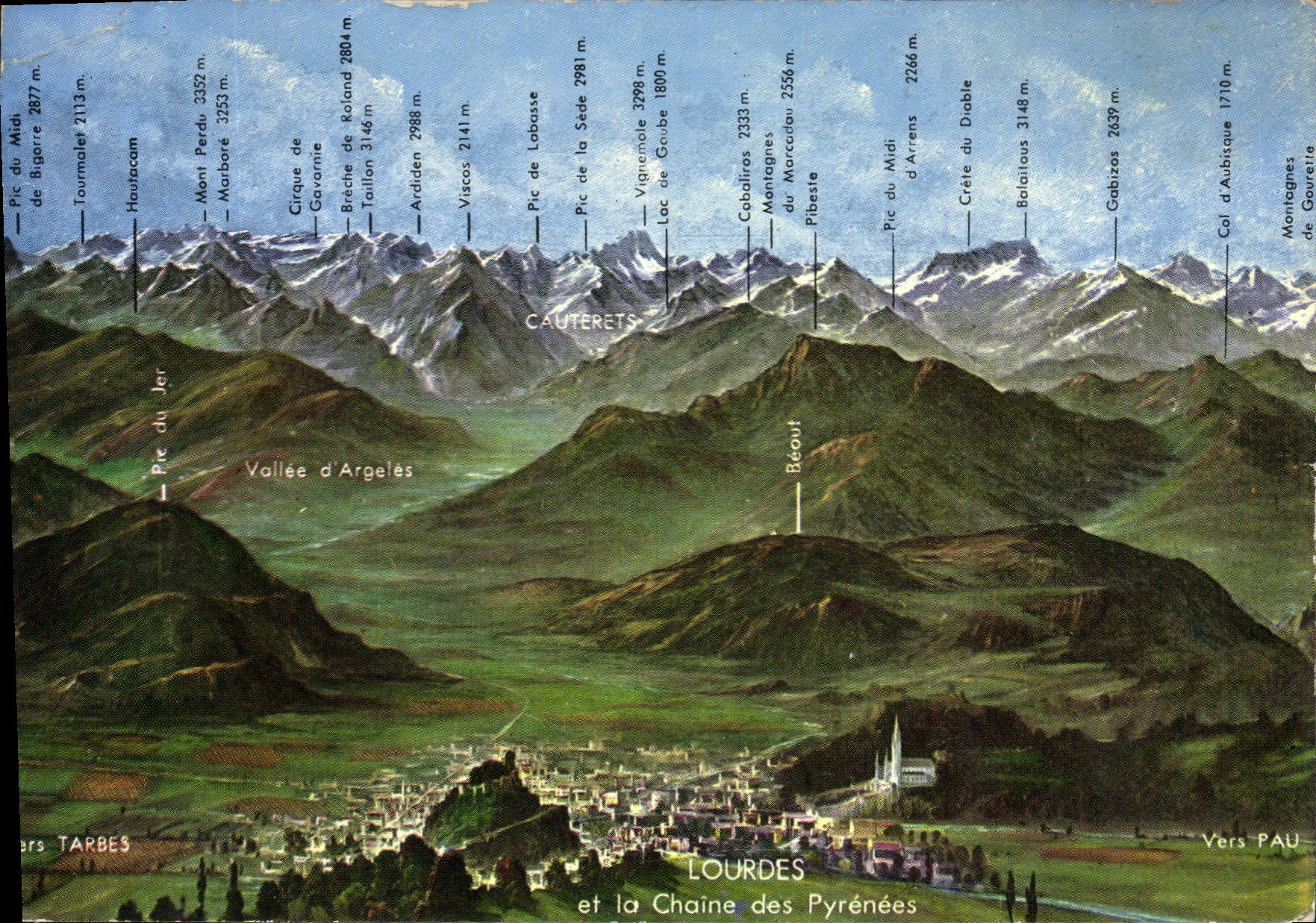 Lourdes et la Chaîne des Pyrénées — vue panoramique des montagnes — Éditions P. CHAMBON