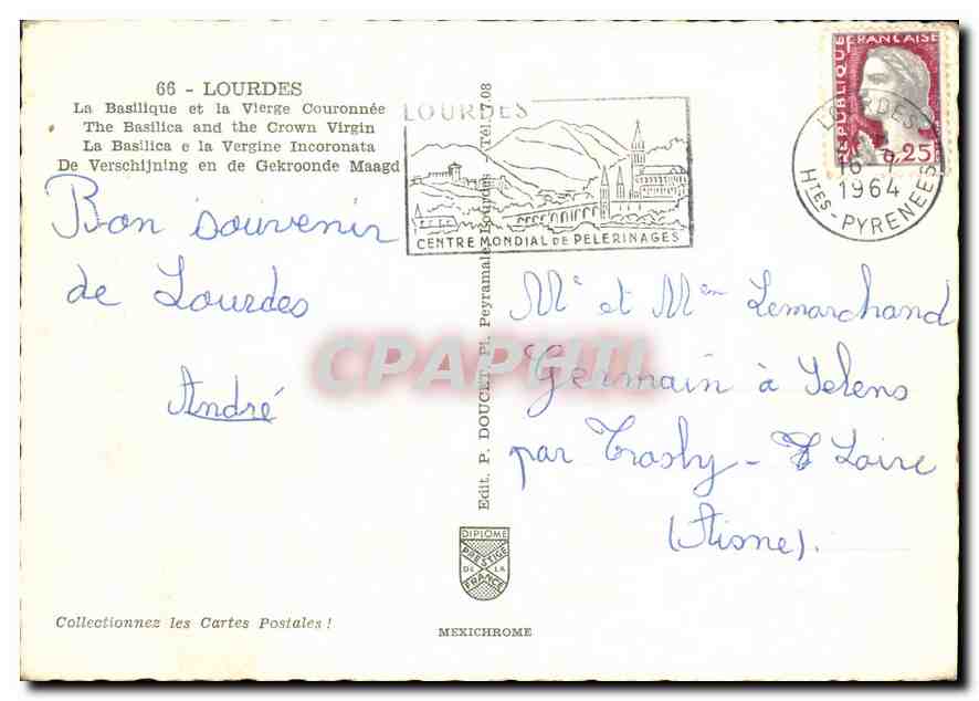 CPM Lourdes La Basilique et la Vierge Couronnee  — Verso