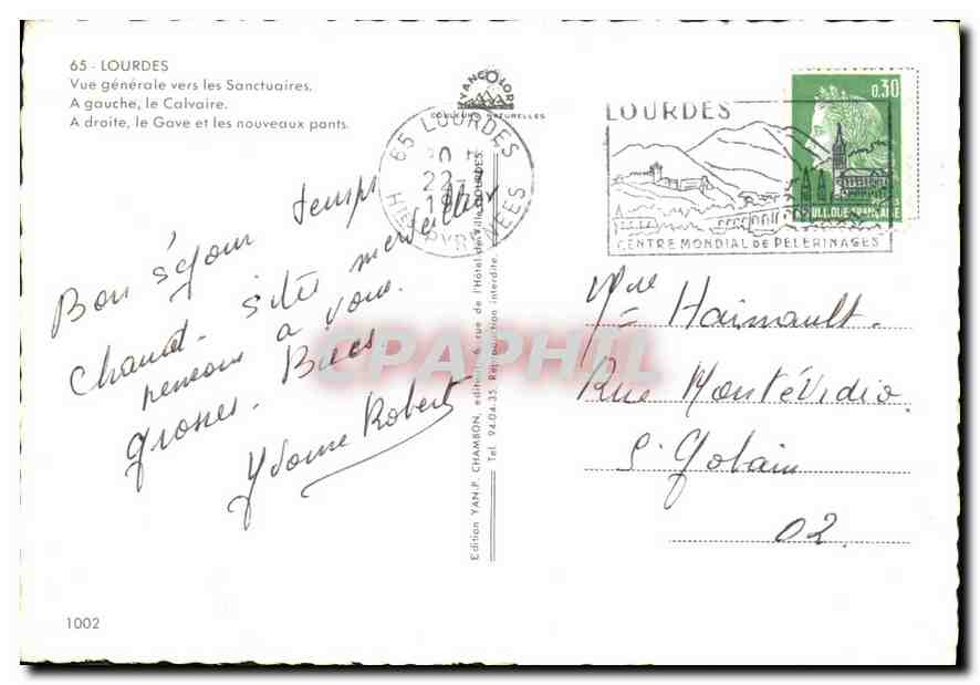 CPM Lourdes Vue generale vers les Sanctuaires  — Verso