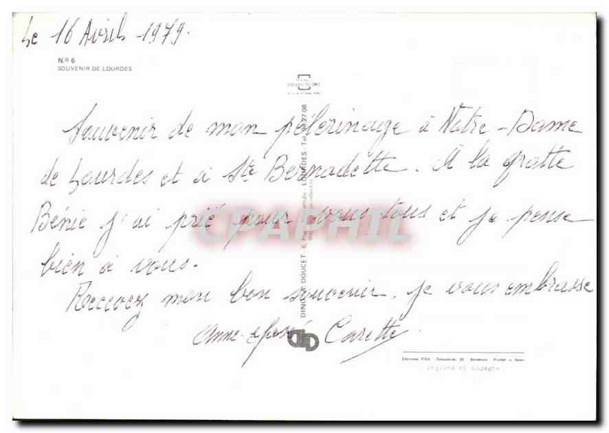 CPM Lourdes  Centenaire de Bernadette  — Verso