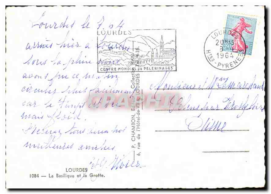 CPM Lourdes  La Basilique et la Grotte  — Rückseite