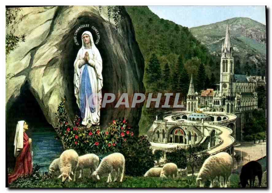 CPM Lourdes  La Basilique et l'Apparition 