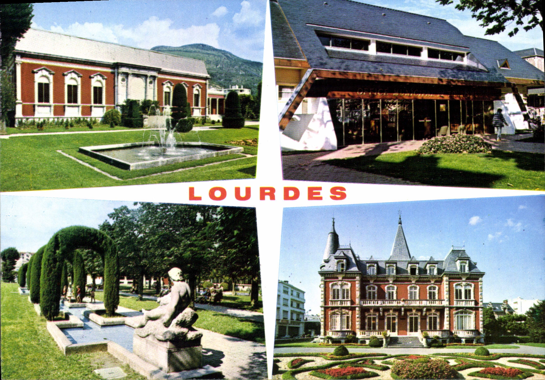 CPM Lourdes  Le Palais des Congres Le syndicat d'initiative Le parc L'hotel de ville