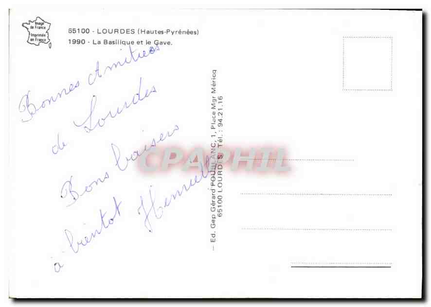 CPM Lourdes  Hautes Pyrenees La Basilique et le Gave  — Verso