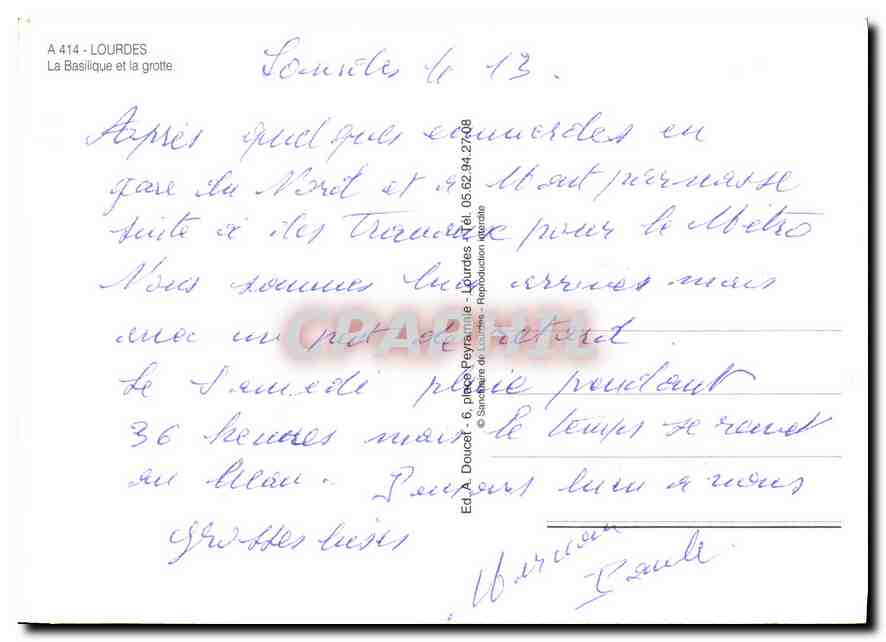 CPM Lourdes  La Basilique et la Grotte  — Verso