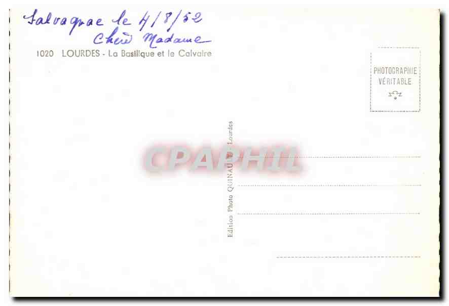 CPM Lourdes  La Basilique et le Calvaire  — Verso
