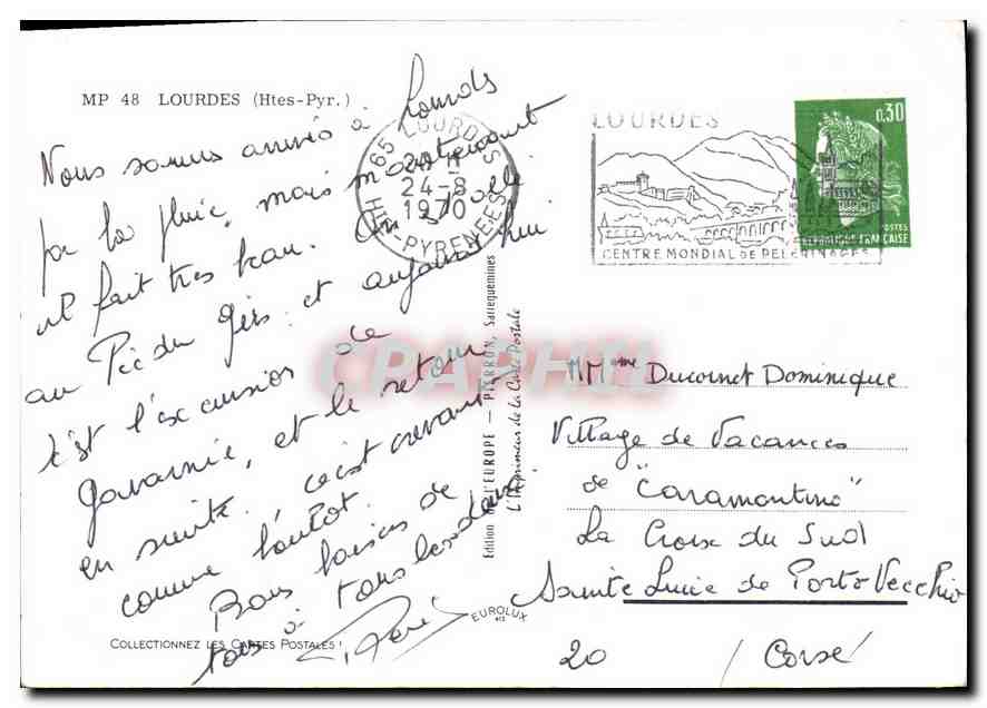 CPM Lourdes  Hautes Pyrenees  — Verso