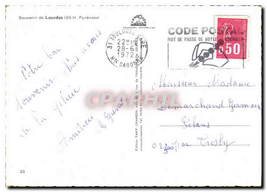 CPM Une Pensee de Lourdes  — Verso
