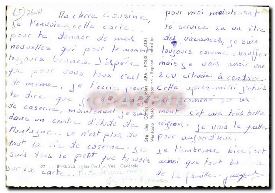 Bareges (Htes Pyrénées) — Vue Générale — éditeur APA, n°122 — Verso
