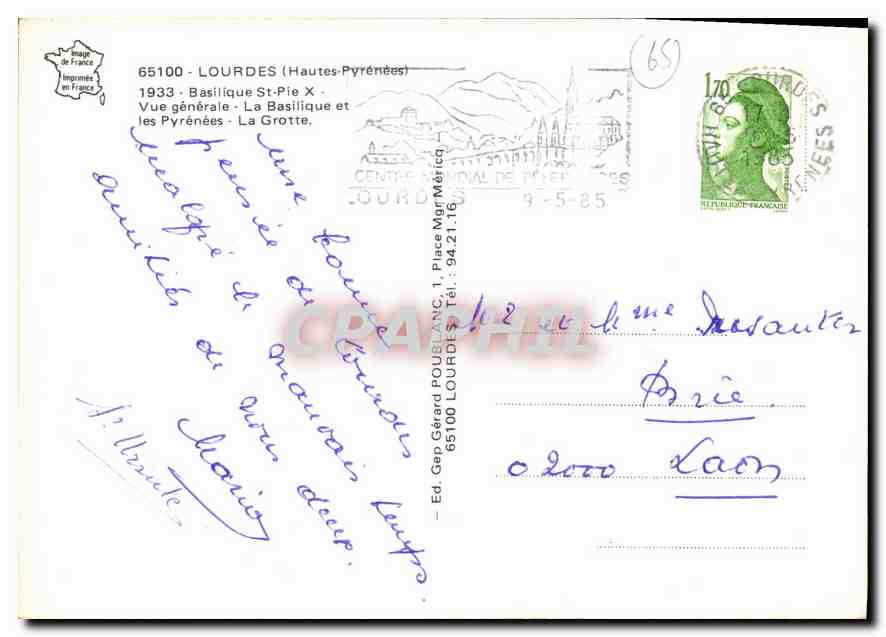 CPM Lourdes  Hautes Pyrenees Basilique St Pie X Vue generale  — Verso