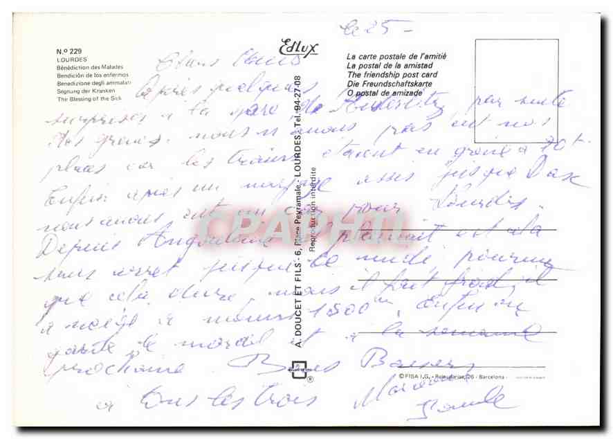 CPM Lourdes Benediction des Malades  — Back