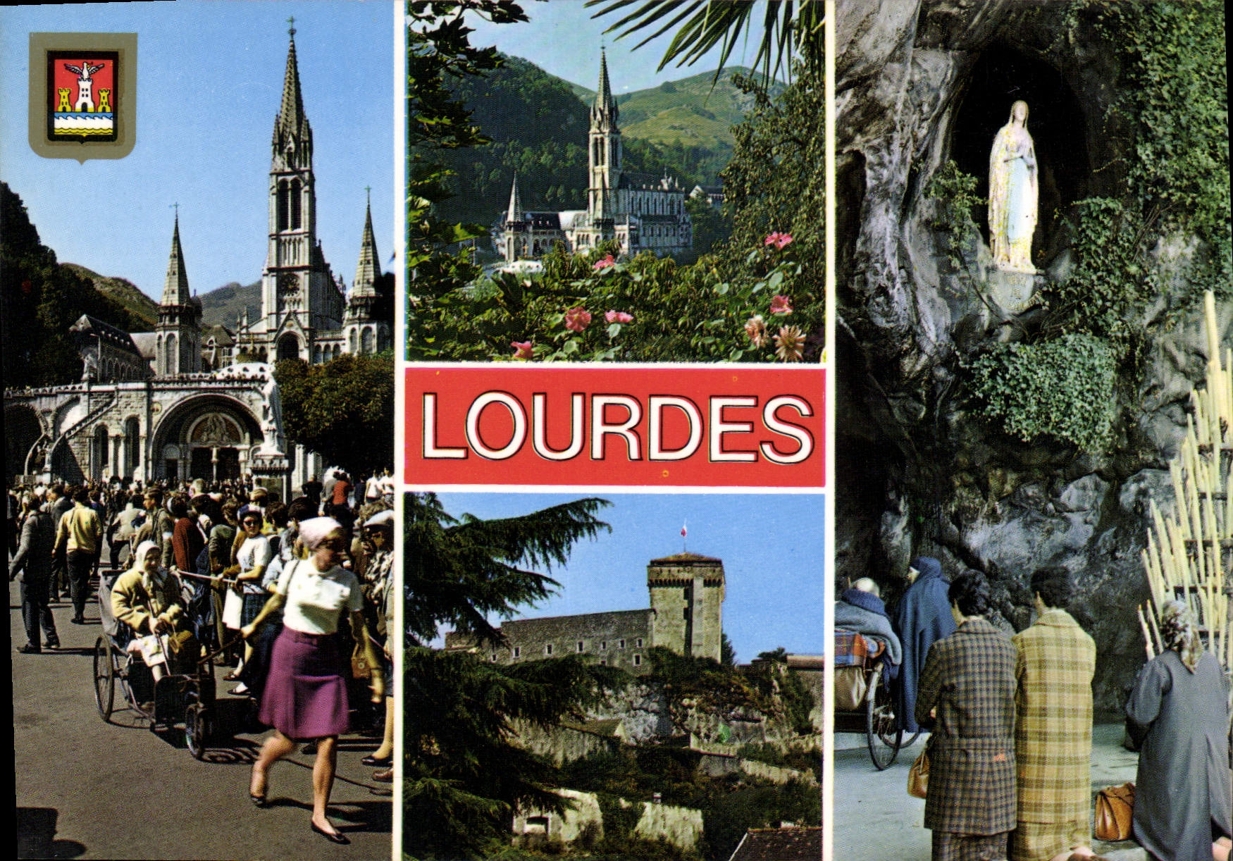 CPM Lourdes La Basilique La Grotte Miraculeuse et le Chateau Fort 