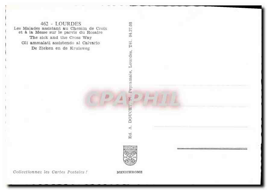 CPM Lourdes Les Malades Assistant au Chemin de Croix et a la Messe sur le Parvis du Rosaire  — Verso
