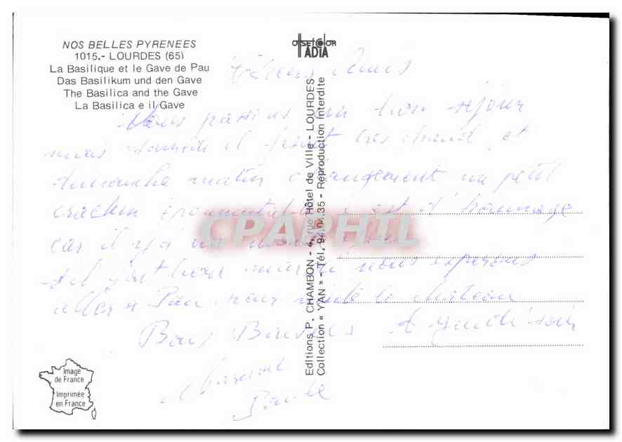CPM Lourdes La Basilique et le Gave de Pau  — Verso