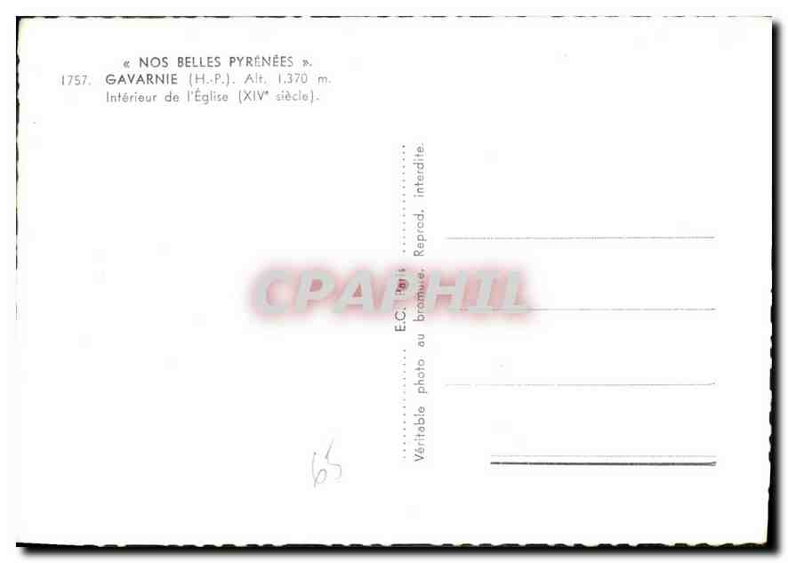 CPM Gavarnie Hautes Pyrenees Interieur de l'Eglise  — Verso