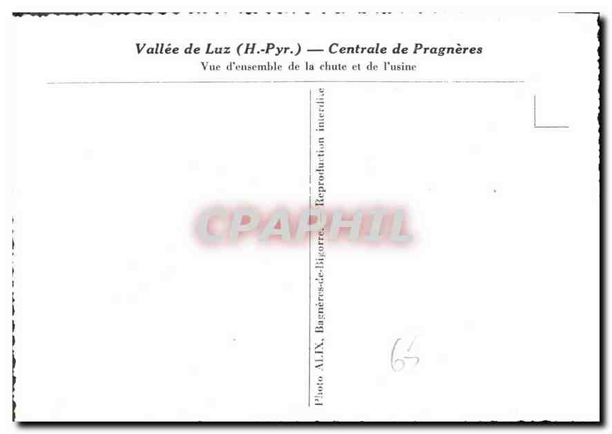 CPM Vallee de Luz Hautes Pyrenees Centrale de Pragneres Vue d'Ensemble de la chute et de l'usine  — Verso