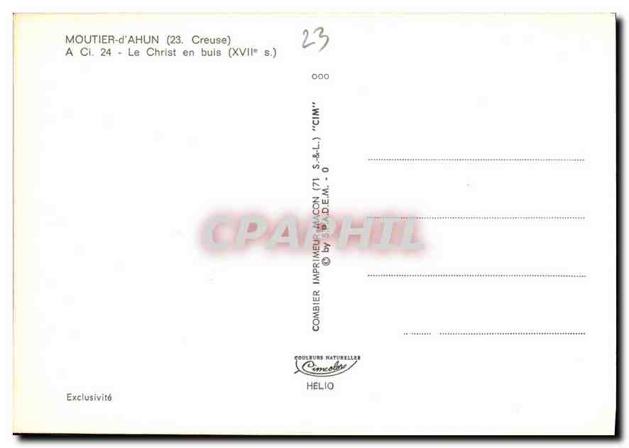 CPM Moutier d'Ahun Le Christ en buis  — Rückseite