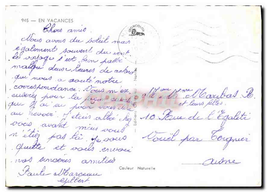CPM En Vacances  — Verso