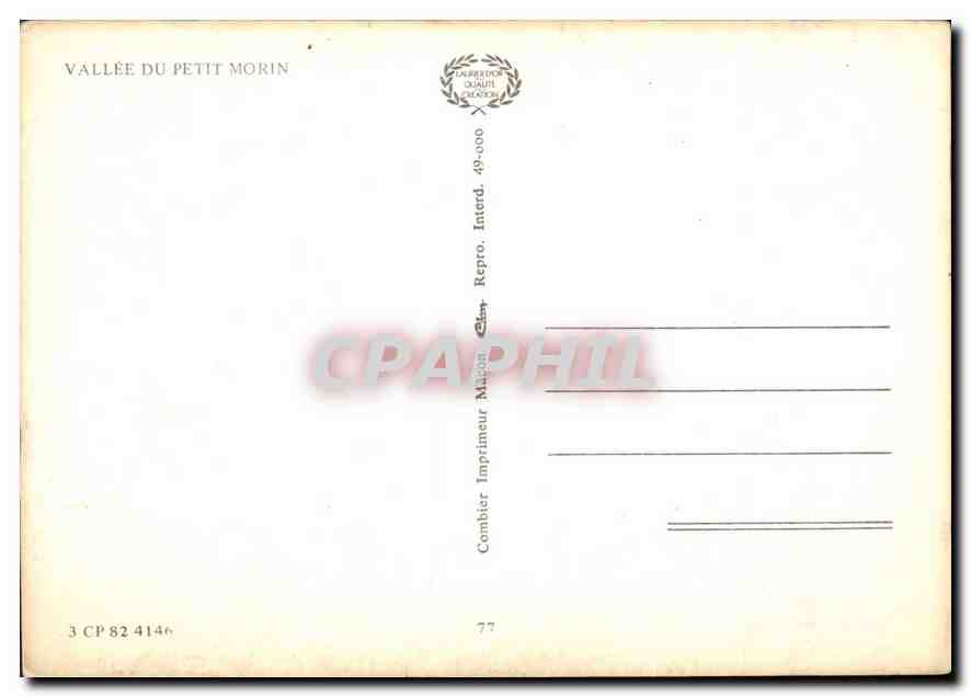 La Vallée du Petit Morin — Carte postale touristique — Imprimeur Combier, n° 3 CP 82 4146 — Rückseite