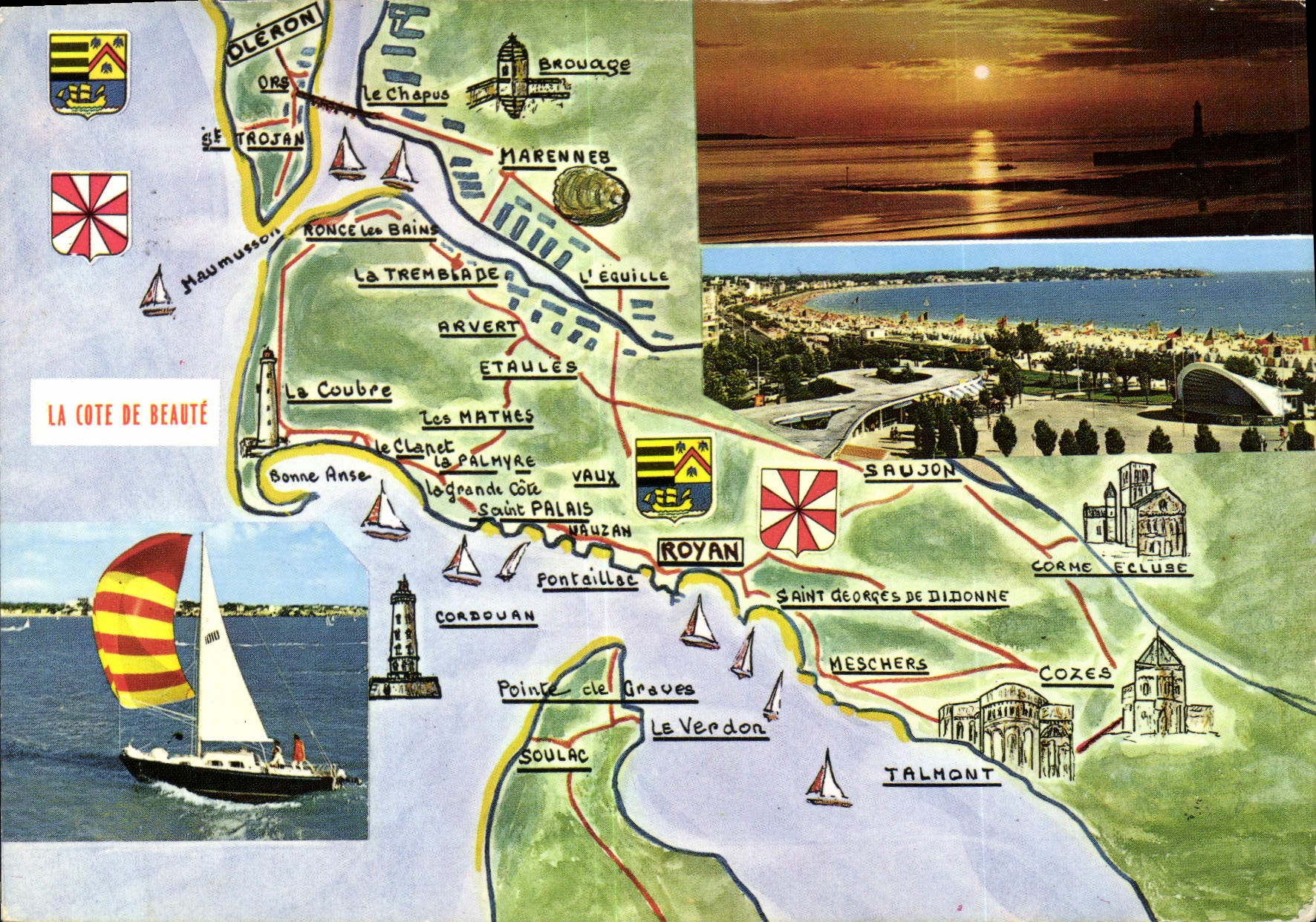 CPM Panorama de la Cote de Beaute Royan Marennes Corme Cozes Bateau