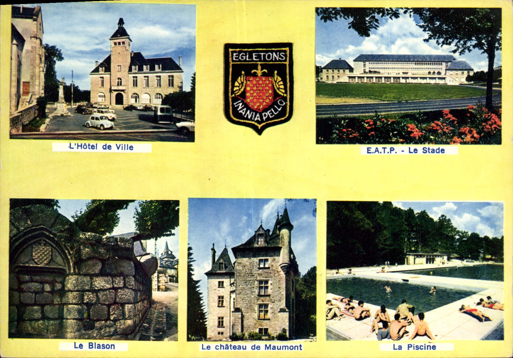 CPM Egletons Inania Pello L'Hotel de Ville EATP le Stade Le Biason Le Chateau de Maumont La Piscine 