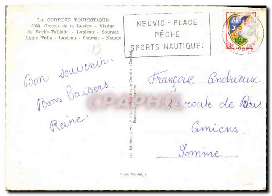 CPM La Correze Touriste Gorges de la Luzege Viaduc de Roche Tallade Laleau Soursac Ligen Tulle Laple — Rückseite