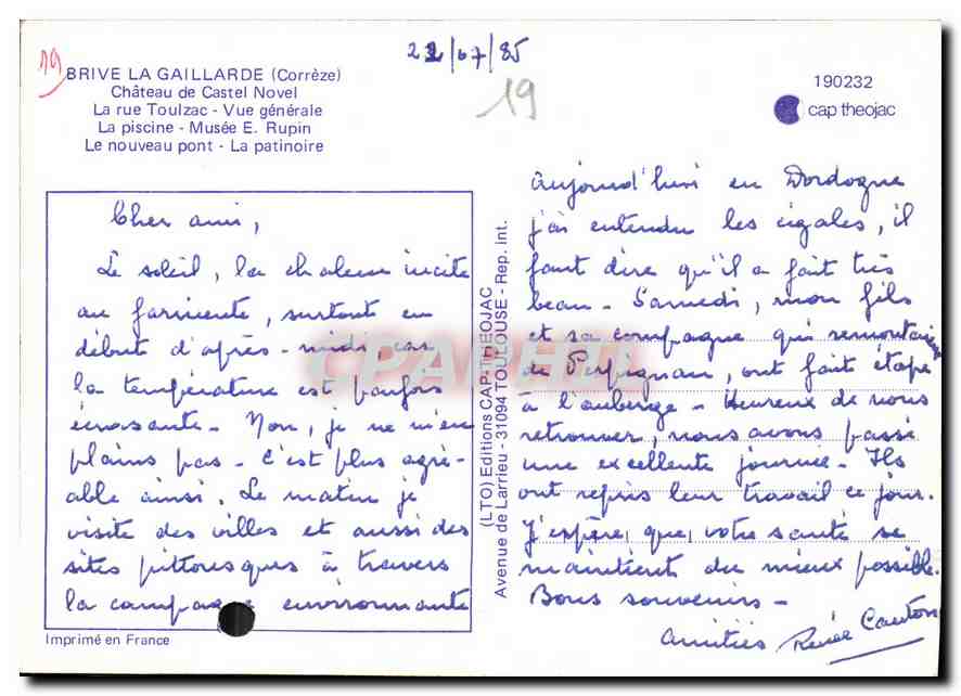 CPM Brive la Gaillarde Correze Chateau de Castel Novel La rue de Castel  — Rückseite