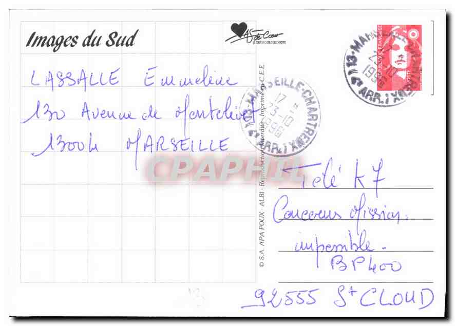 CPM Images du Sud  — Verso