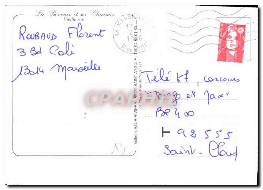 Vieille rue — Saint-Aygulf — Éditions Azur Riviera — Verso