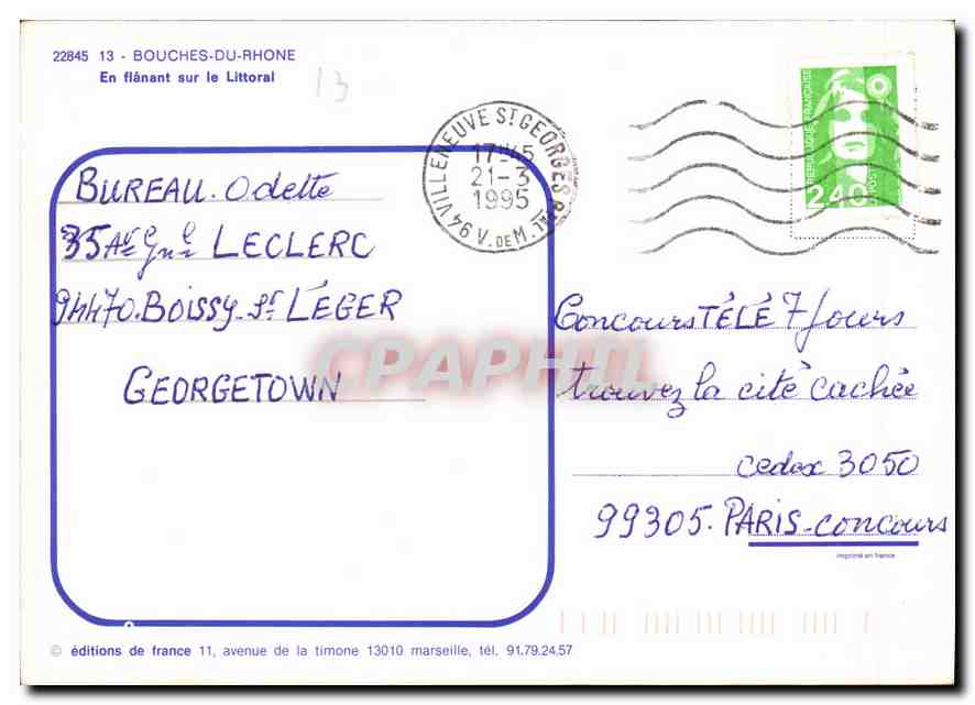 Le Littoral Provençal — éditions de France, n° 22845 — Verso