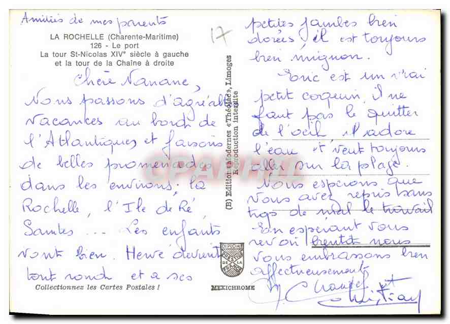 CPM La Rochelle Charente Maritime La tour St Nicolas XIV Bateau de peche — Verso