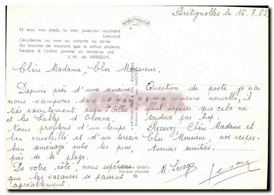 CPM Et sous mes pieds la mer jusqu'cu couchant  — Verso