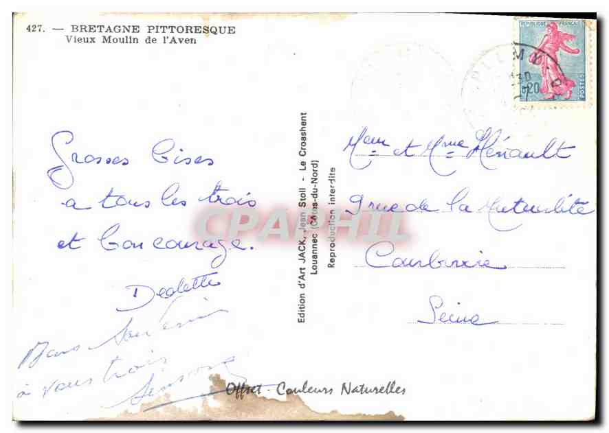 CPM Bretagne Pittoresque Vieux Moulin de l'Aven  — Back