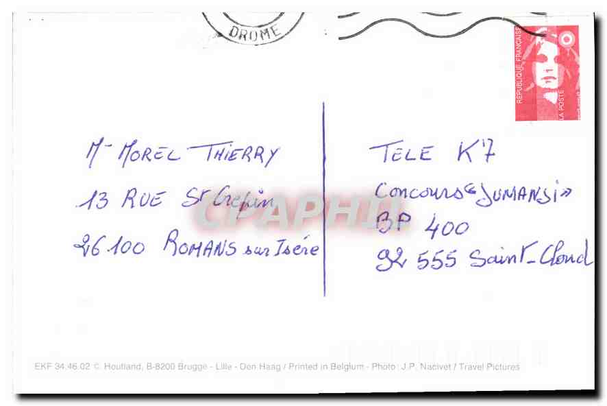 Snowy Landscape — Two Pines — Greeting Text — Publisher J.P. Nacivet / Travel Pictures — Back