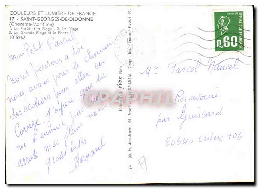 Saint-Georges-de-Didonne — vue du phare et des plages — éditeur Yvon, n°17 — Verso