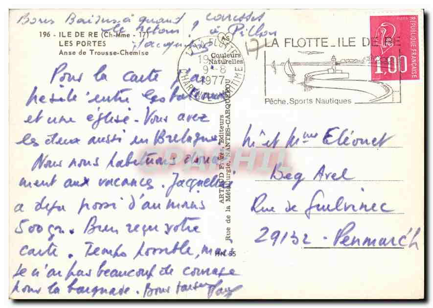 Anse de Trousse-Chemise — plage animée avec voiliers — éditeur Artind F. & Cie, n° 17 — Verso