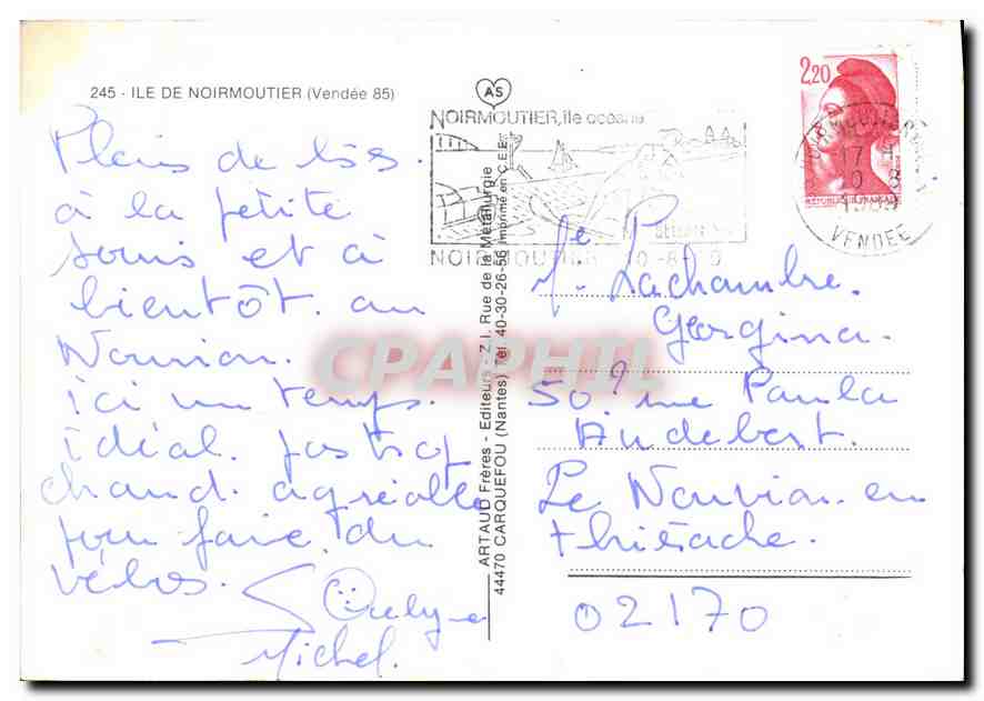 Noirmoutier — Insel Vendée — Verlag ARTAUD Frères, Nr. 245 — Rückseite
