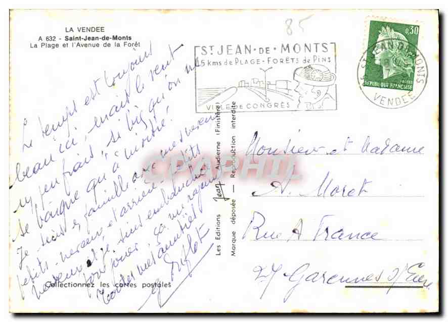 CPM La Vendee Saint Jean de Monts La Plage et l'Avenue de la Foret  — Rückseite